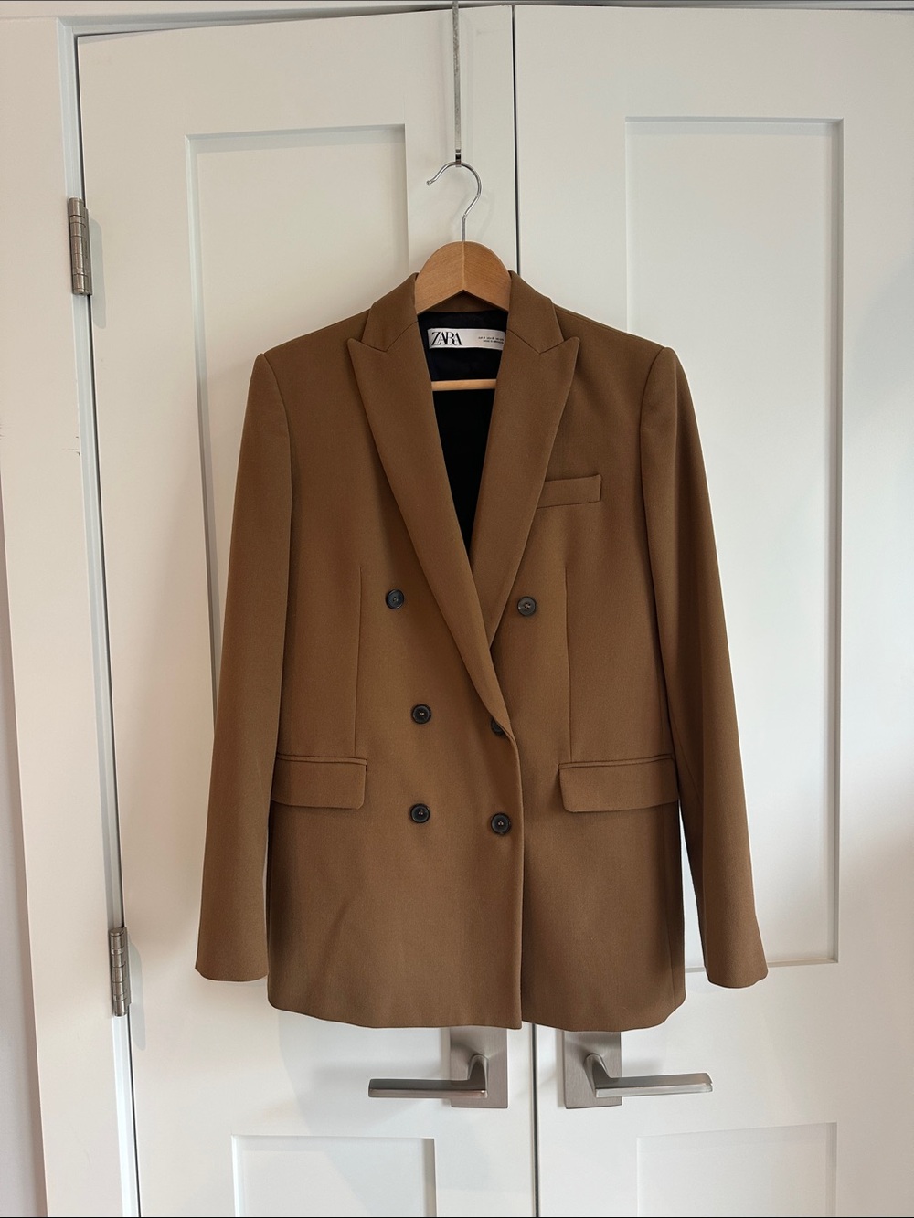 ZARA Double-Breasted Camel Brown Blazer